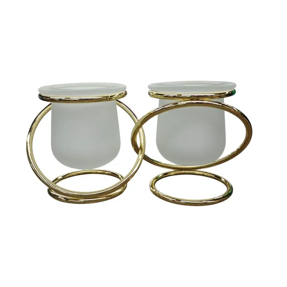 PartyLite Gemini Candle Holder Frosted & Gold Colored Votive Holders New in Box